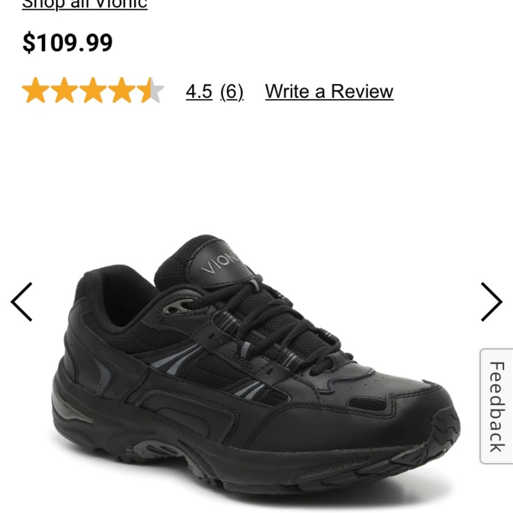 VIONIC 23MWALK SNEAKER size 8, black, NWT